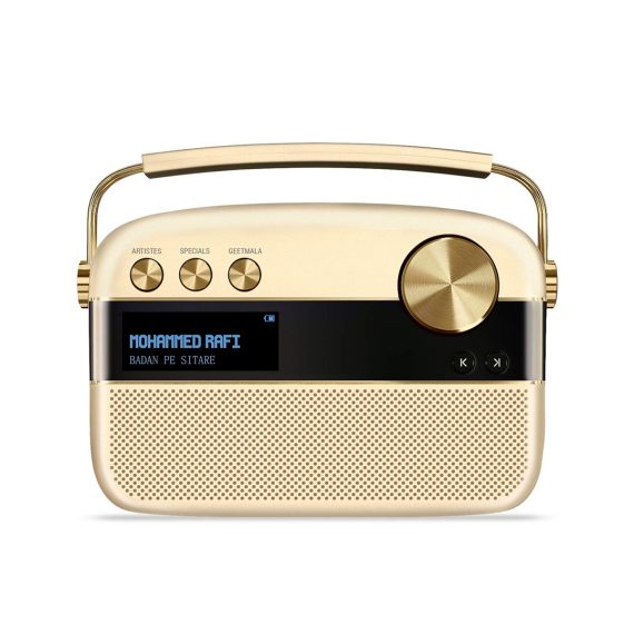 Saregama Carvaan 2.0 Hindi Portable Music Player – Sound by Harman, Kardon with 5000 Preloaded songs and Podcast, FM, BT, AUX (Champagne Gold)