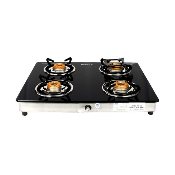 Faber Gas Stove 4 Burner Glass Cooktop (Jumbo 4BB SS) Manual Ignition, Steel Frame Body, Black 1