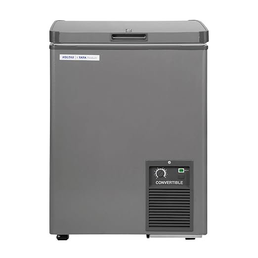 Voltas 114 Litre, 3 star, Convertible Single Door Deep Freezer, With Unidirectional Roller Wheels (CVF120SA3-P-PL, Grey)