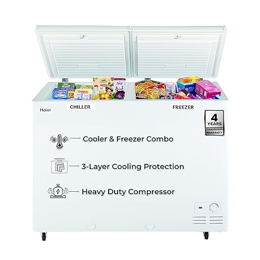 Haier HFC-325CM5, Double Door Combo Freezer (Half Cooler & Half Freezer Combo), Freeze & Chill together, Dual Condenser