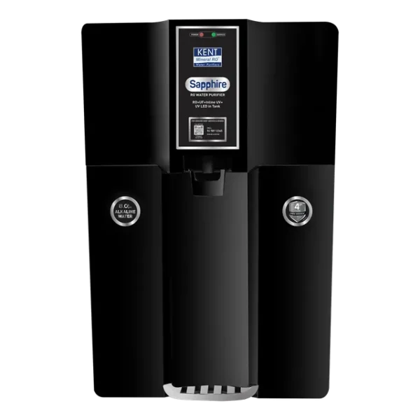 KENT Sapphire 8L RO + UV + UF + TDS Control + Alkaline Water Purifier with UV LED (Black)