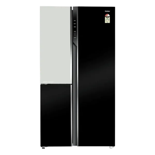 Haier Vogue Series 598 Litres 3 Star Frost Free Side by Side Door Smart Wifi Enabled Convertible Refrigerator (HRT-683KWGU1, Black White Glass)