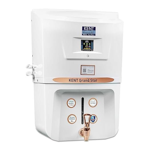 KENT Grand Star RO Water Purifier, RO+UV+UF+Alkaline+Copper+TDS Control+UV LED Tank, 9L Tank, ‎White