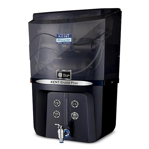 KENT Grand Plus RO Water Purifier, Multiple Purification Process, RO + UV + UF + TDS Control + UV LED Tank, 9L Tank, 20 LPH Flow, Zero Water, Black