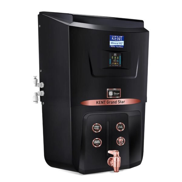 KENT Grand Star RO Water Purifier, RO+UV+UF+Alkaline+Copper+TDS Control+UV LED Tank, 9L Tank, ‎Black
