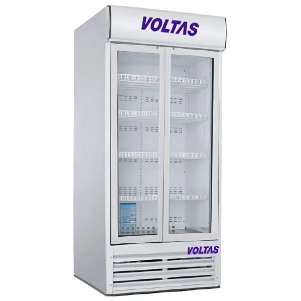 Voltas 988 Liter Double Door Visi Cooler with Self-closing glass door, 10 adjustable shelves and Lock and Drain for easy cleaning, White, VC GT 1000 DDV (5410752)