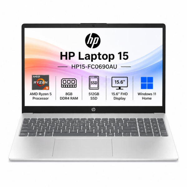 HP Laptop AMD Ryzen 5, 8GB RAM, 512GB SSD - HP15-FC0690AU
